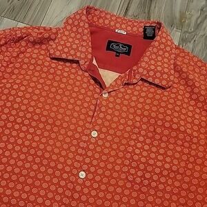 Nat Nast Shirt Mens XL Red Silk Linen Blend Button Up Short Sleeve Casual